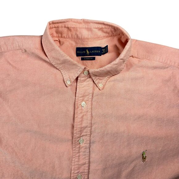 Polo Ralph Lauren Peach Oxford Shirt Mens 3XB Classic Fit Short Sleeve Chambray - Picture 1 of 11